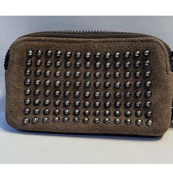 Vintage Kenneth Cole Brown Suede Purse Studded wallet zip - Picture 1 of 8